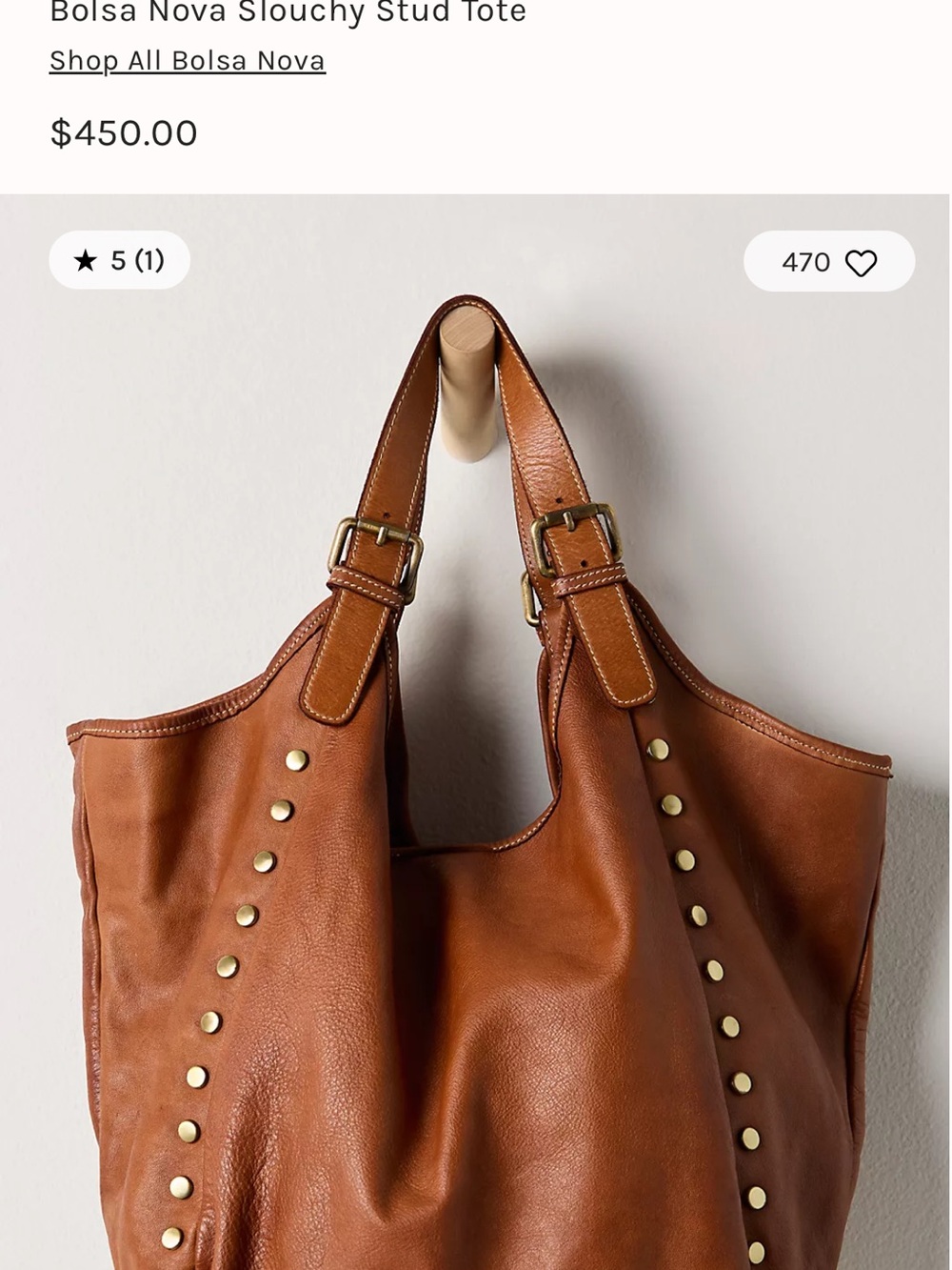 Bolsa Nova Slouchy Stud Tote — Brown Leather Shoulder Bag